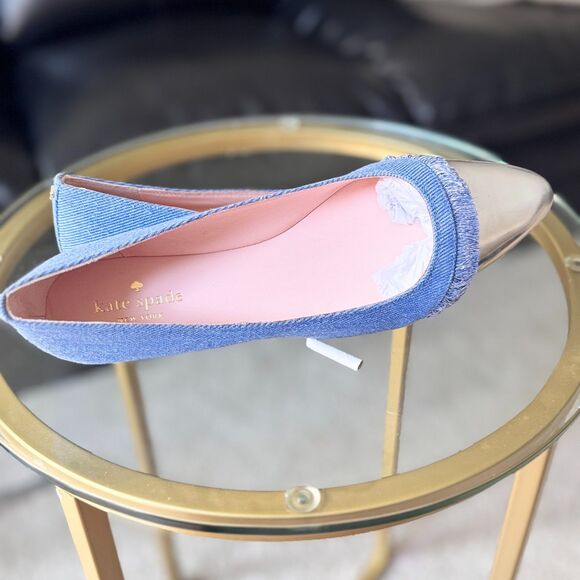 Kate Spade Women’s Size 8.5M Denim Fringe Flats Silver Cap Toe Vero Cuoio NIB - Picture 8 of 8